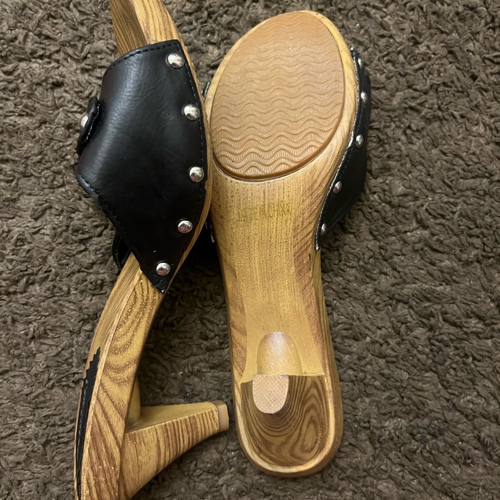 Black Studded Wooden Heel Sandals size 9